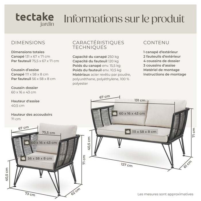 Salon de jardin SUNDO en résine tressée