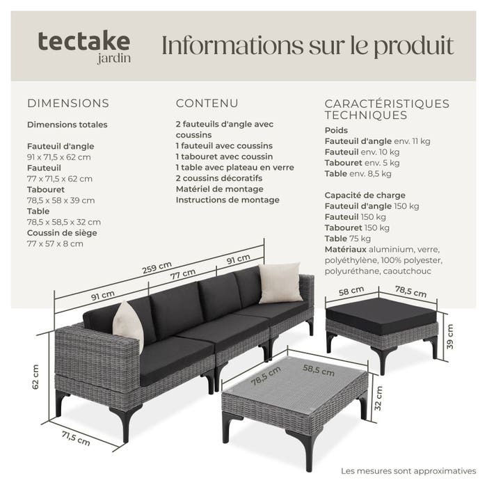 Salon en rotin avec cadre en aluminium Konstanza