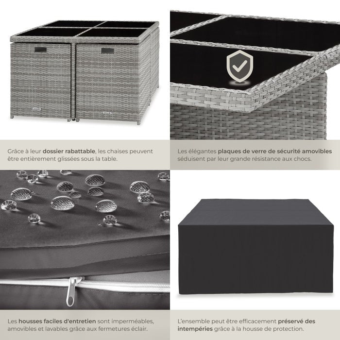 Salon de jardin MANHATTAN 8 places avec 2 sets de housses + housse de protection, variante 2