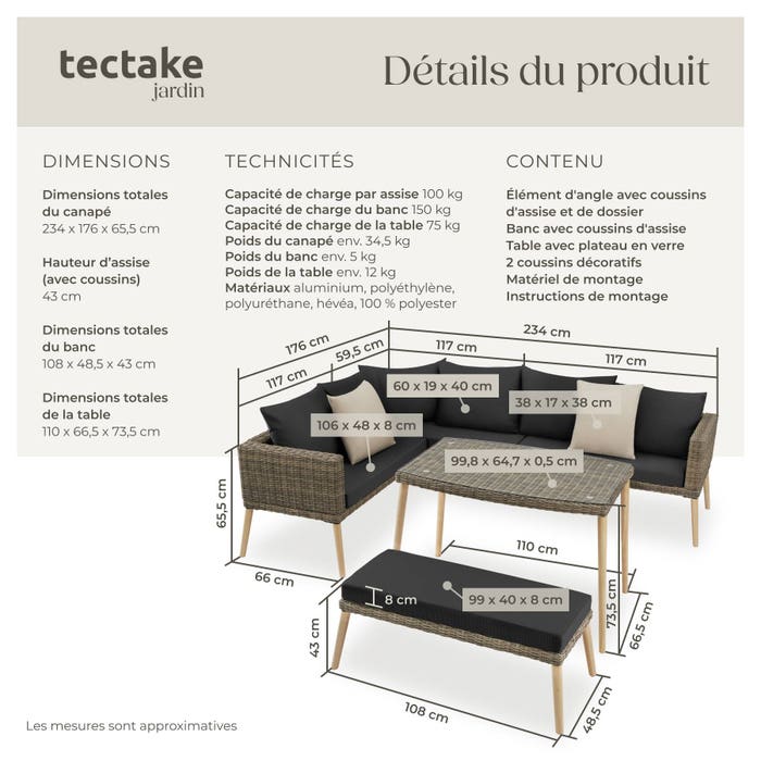 Salon en rotin avec cadre en aluminium Pula
