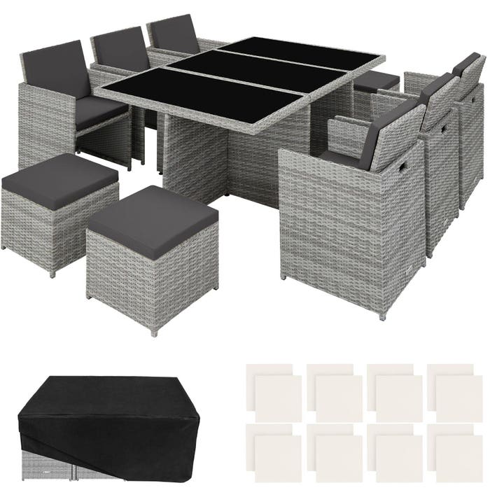 Salon de jardin NEW YORK 10 places avec 2 sets de housses + housse de protection, variante 2