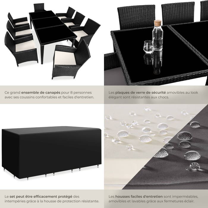 Salon de jardin Menorca 8 places avec 2 sets de housses + housse de protection