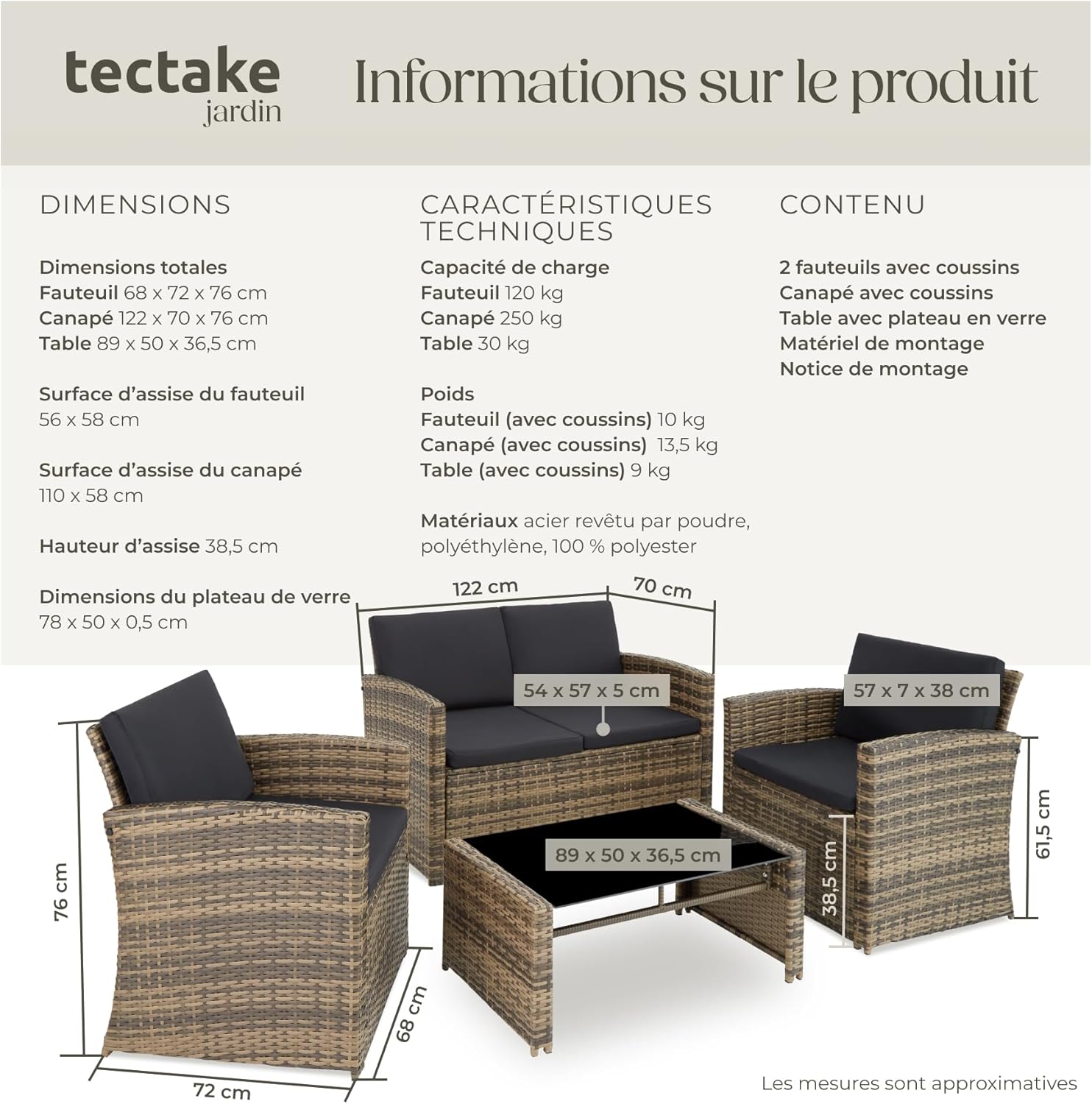 🪑 Salon de jardin 4 places | Marron Naturel &amp; Gris Foncé