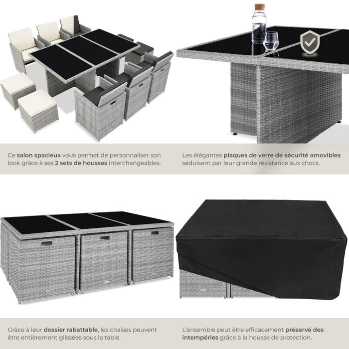 Salon de jardin NEW YORK 10 places avec 2 sets de housses + housse de protection, variante 2