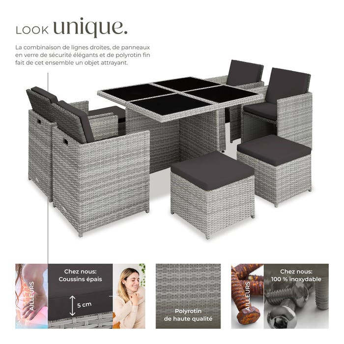 Salon de jardin MANHATTAN 8 places avec 2 sets de housses + housse de protection, variante 2