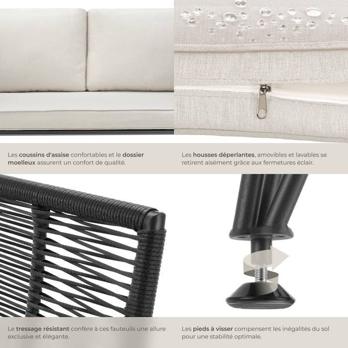 Salon de jardin SUNDO en résine tressée