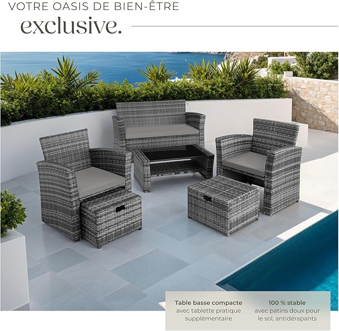 Salon de jardin résine tressée | Gris