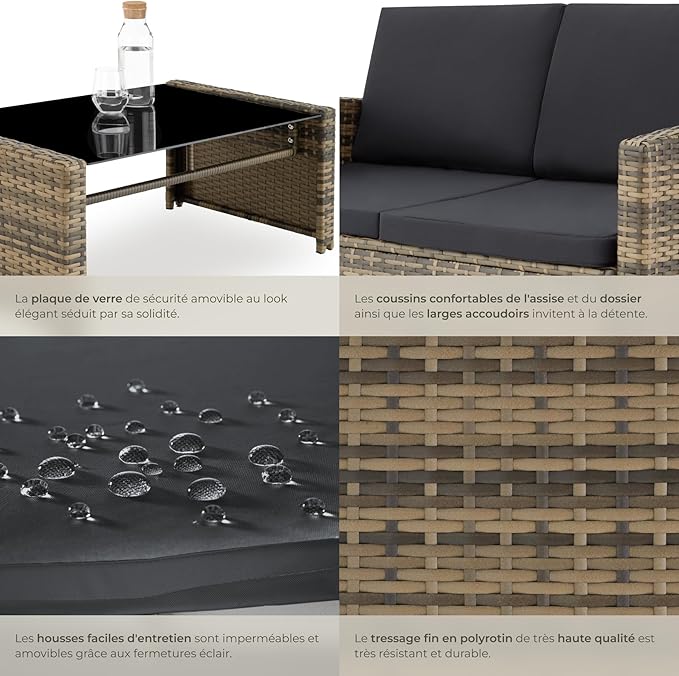 🪑 Salon de jardin 4 places | Marron Naturel &amp; Gris Foncé