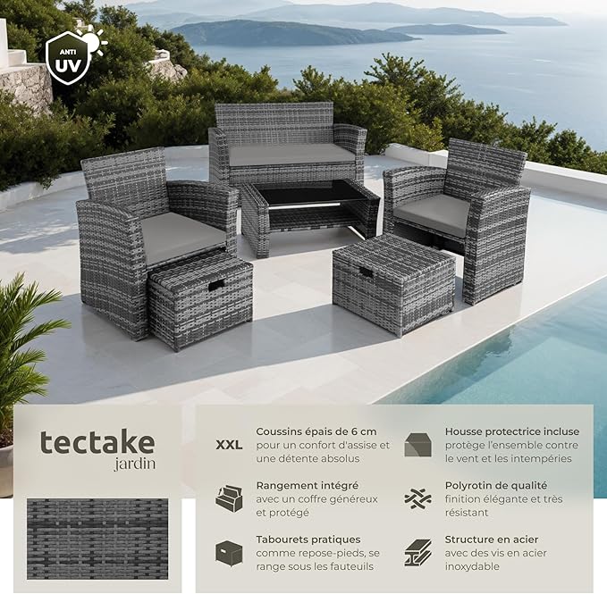 Salon de jardin résine tressée | Gris