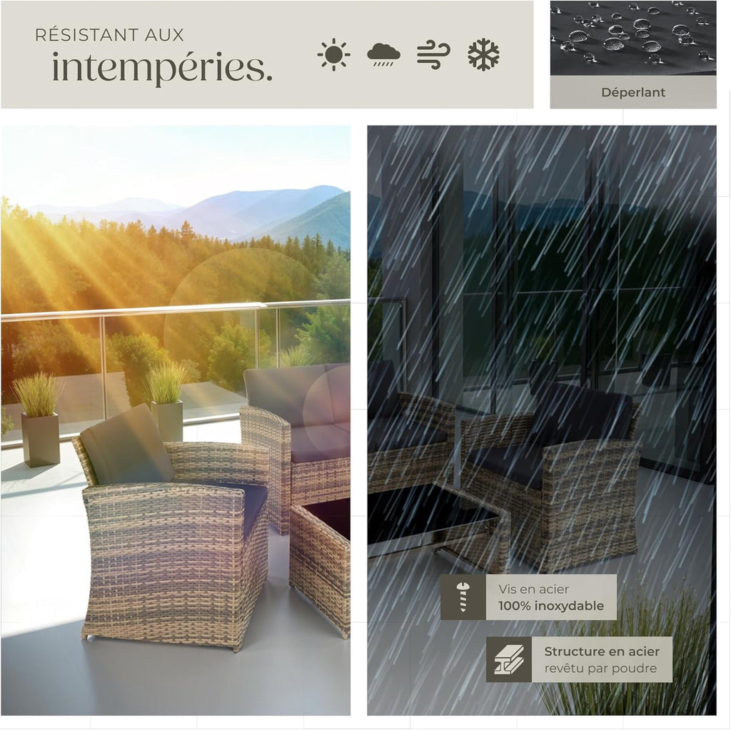 🪑 Salon de jardin 4 places | Marron Naturel &amp; Gris Foncé