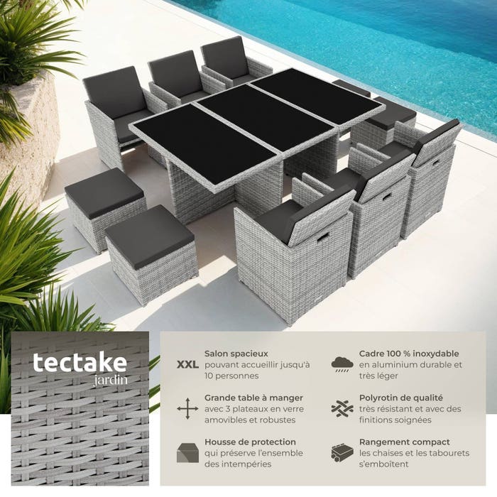 Salon de jardin NEW YORK 10 places avec 2 sets de housses + housse de protection, variante 2