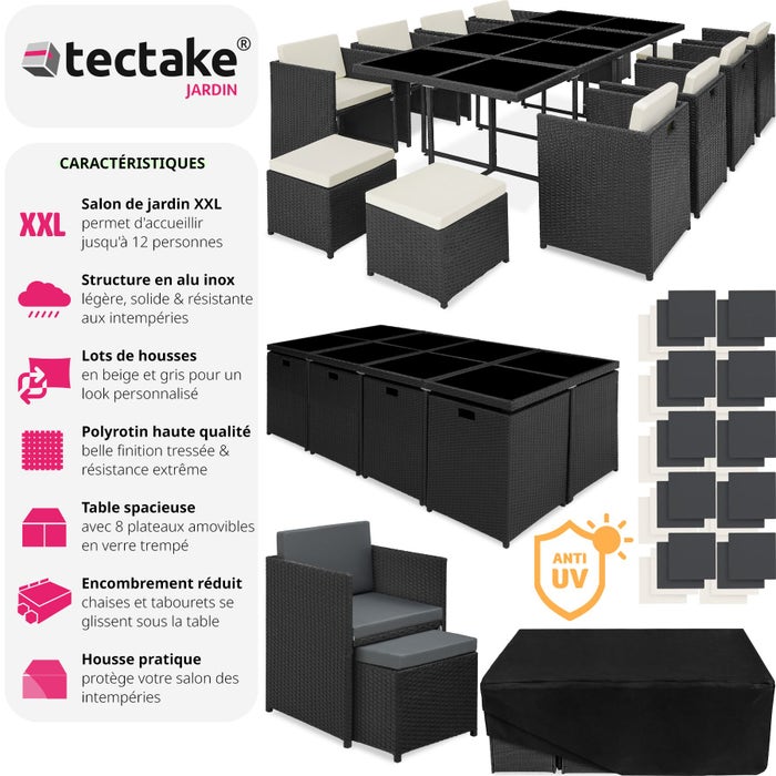 Salon de jardin NOUVELLE ORLEANS 12 places avec 2 sets de housses + housse de protection