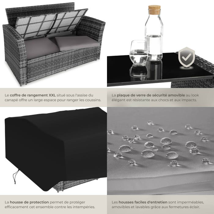 Salon de jardin Modena 3+2+1 avec housse de protection