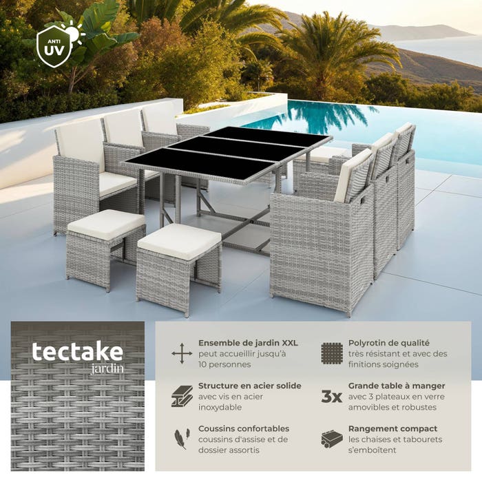 Salon de jardin MALAGA 10 places avec housse de protection