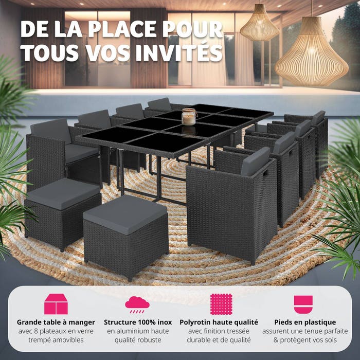 Salon de jardin NOUVELLE ORLEANS 12 places avec 2 sets de housses + housse de protection