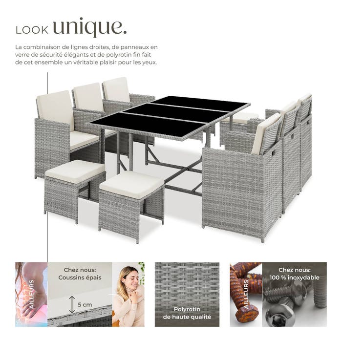 Salon de jardin MALAGA 10 places avec housse de protection