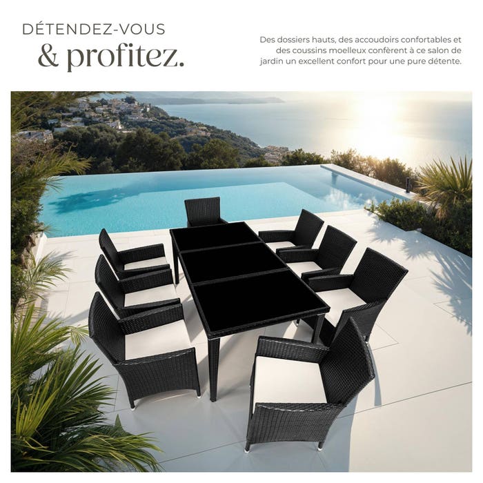 Salon de jardin Menorca 8 places avec 2 sets de housses + housse de protection